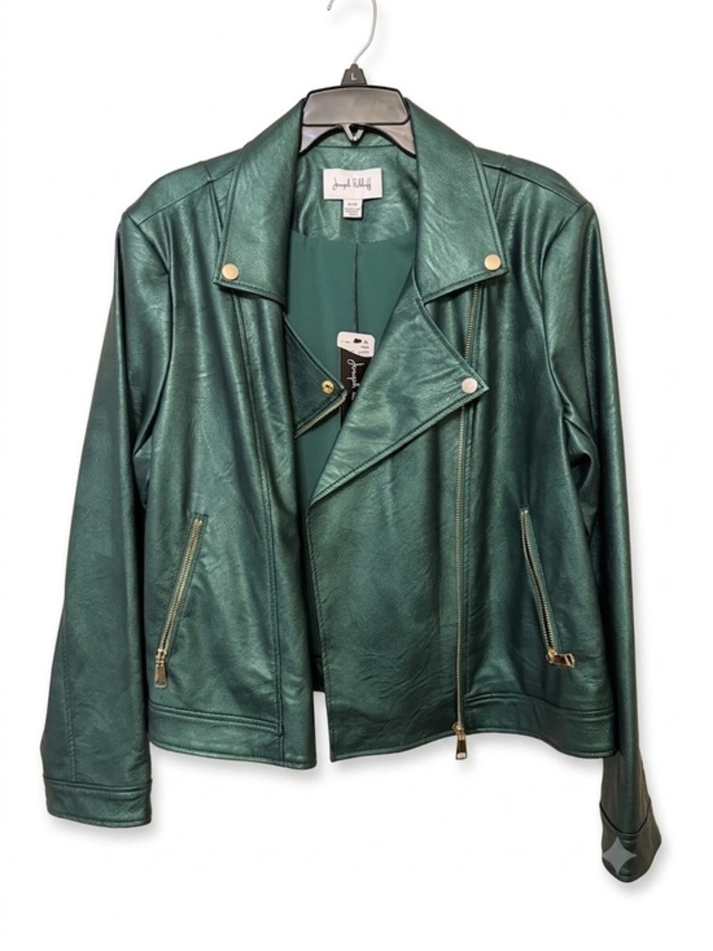 Joseph Ribkoff Teal Green Faux Leather Moto Jacket